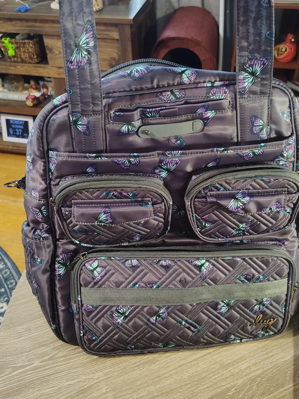 Lug Purple Multicolor Butterfly Comfortable Tote Bag Puddle Jumper LE